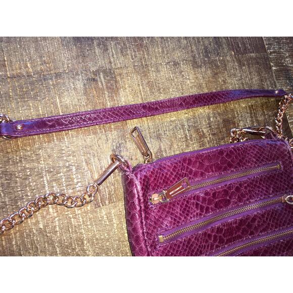 Rebecca Minkoff Mini 5 Zip crossbody purse handbag Bordeaux Red Leather Snake - Picture 9 of 9